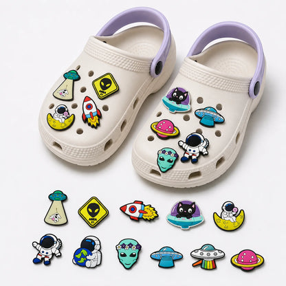 1/25PCS Space & Alien Theme Shoe Charms Set DIY Decorative Pins UFO Rocket Astronaut Clogs Accessories for Women Men Shoe Buckle