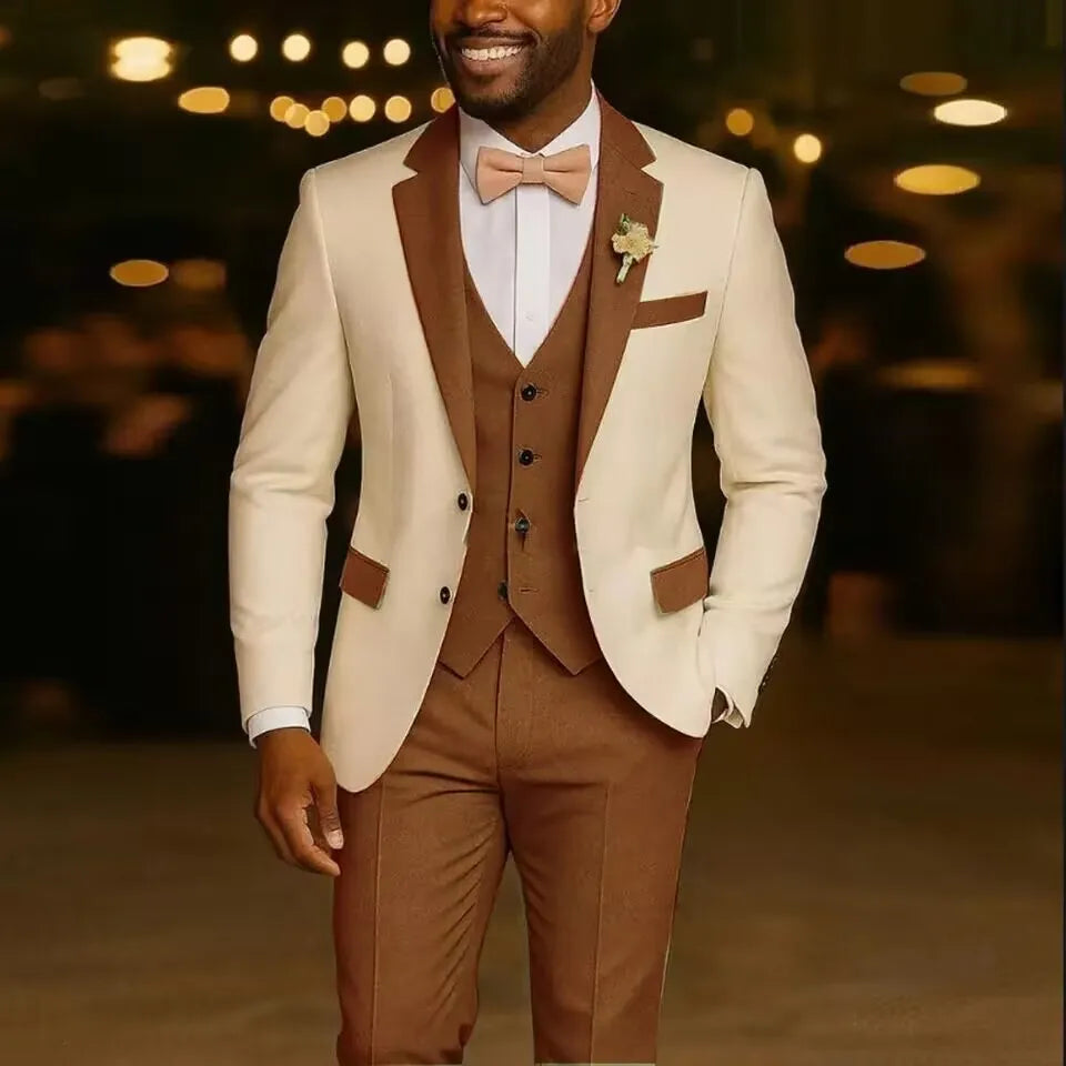 Wedding Men Suits 2 Pieces Notched Lapel Single Breasted Prom Suit for Man Tuxedo Slim Fit Blzer Jacket+Vest+Pants Customized