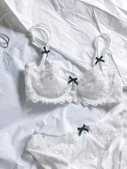 BANERDANNI French Luxury Lace Lingerie Set Womens Push Up Half Cup Bra Plus Size Big Cup Breathable Ultra-Thin Comfort Underwear