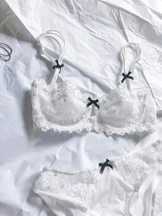 BANERDANNI French Luxury Lace Lingerie Set Womens Push Up Half Cup Bra Plus Size Big Cup Breathable Ultra-Thin Comfort Underwear