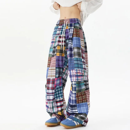 LEOSOXS American-style wasteland-inspired patchwork pants, cool and laid-back wide-leg pants, hip-hop loose casual pants for men
