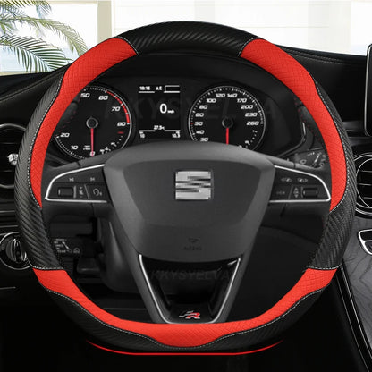 Carbon Fiber+Leather Car Steering Wheel Cover Non-Slip 38cm For Seat Tarraco Arona Ateca Ibiza Toledo Mii Leon Arosa Exeo ST FR
