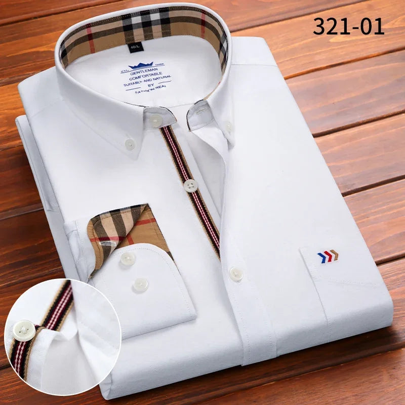 New in Shirt 100%Cotton Oxford Long-Sleeve Shirts for Men Slim Fit Formal Plain Shirt High Quality Plaid Soft Office Clothes