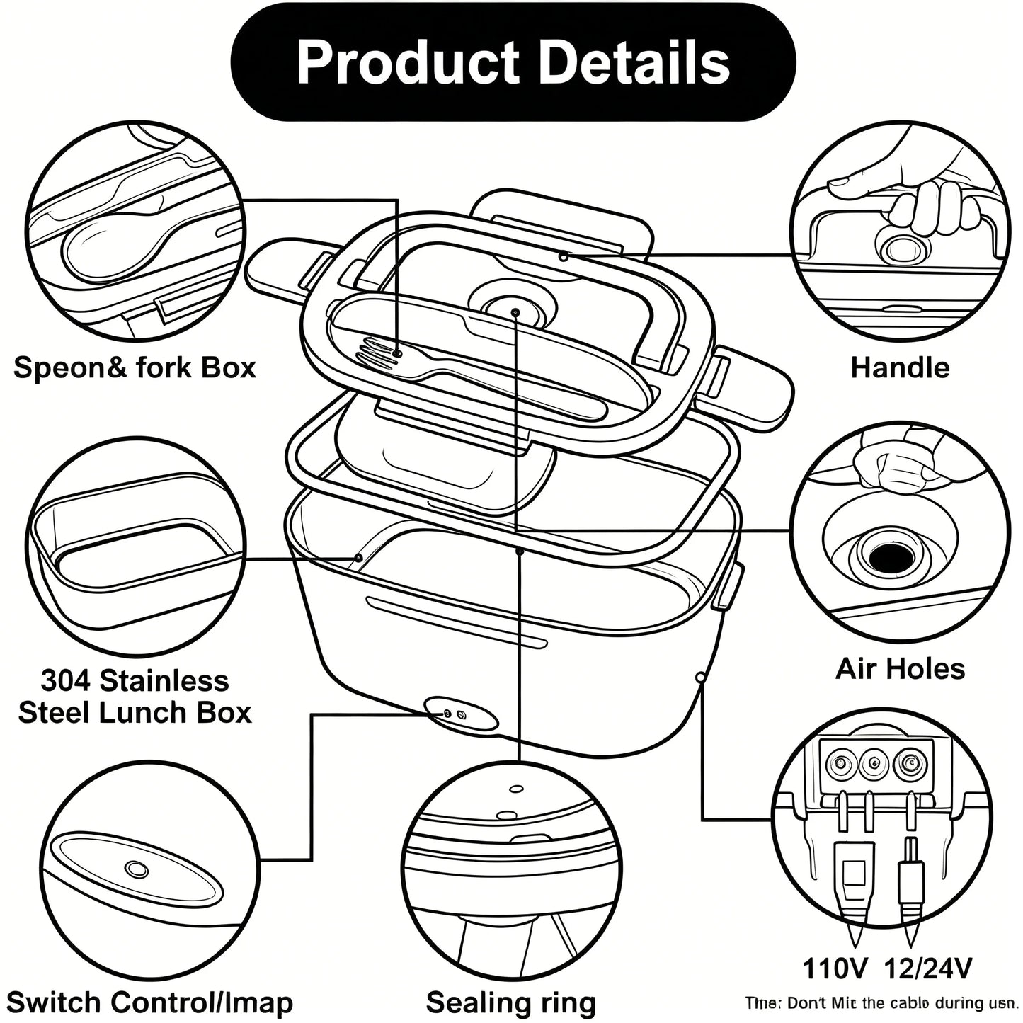 us USA Local Fast Shipping 1.5L Portable Electric Lunch Box, 60W Food Heater for Car & Home, Leak-Proof with Stainless Steel Container, Insulated Heating Student Lunch Box, Hot Waterless Heating Rice Box, 12V/24V Car Plug, In