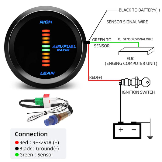 * 52MM Air Fuel Ratio Meter or With Narrowband O2 Oxygen Sensor LED Digital Gauge for Car Racing 12V