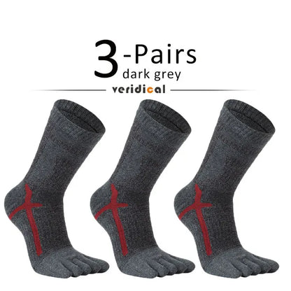 1/3 Pairs Man Sport Toe Terry Socks Long Cotton Compression Towel Bottom Bike Run Outdoor Basketball 5 Finger Calf Socks Damping
