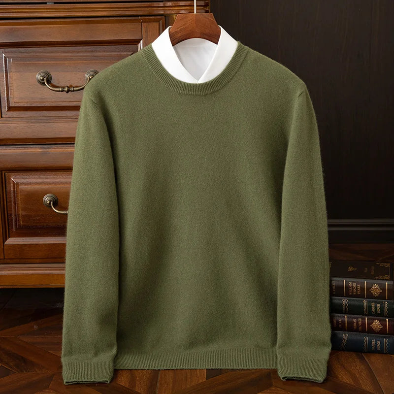 100% cashmere men's pullover business casual solid color knitted sweater loose Pull round neck Tops basic versatile Jumper