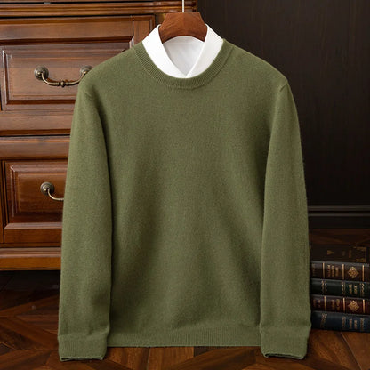 100% cashmere men's pullover business casual solid color knitted sweater loose Pull round neck Tops basic versatile Jumper