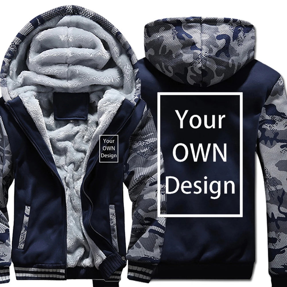 Customized Pattern Logo Diymen Zipper Pocket Coat Fashion Hoodie Casual Loose Jacket Unisex Winter Thicken Warm Clothing