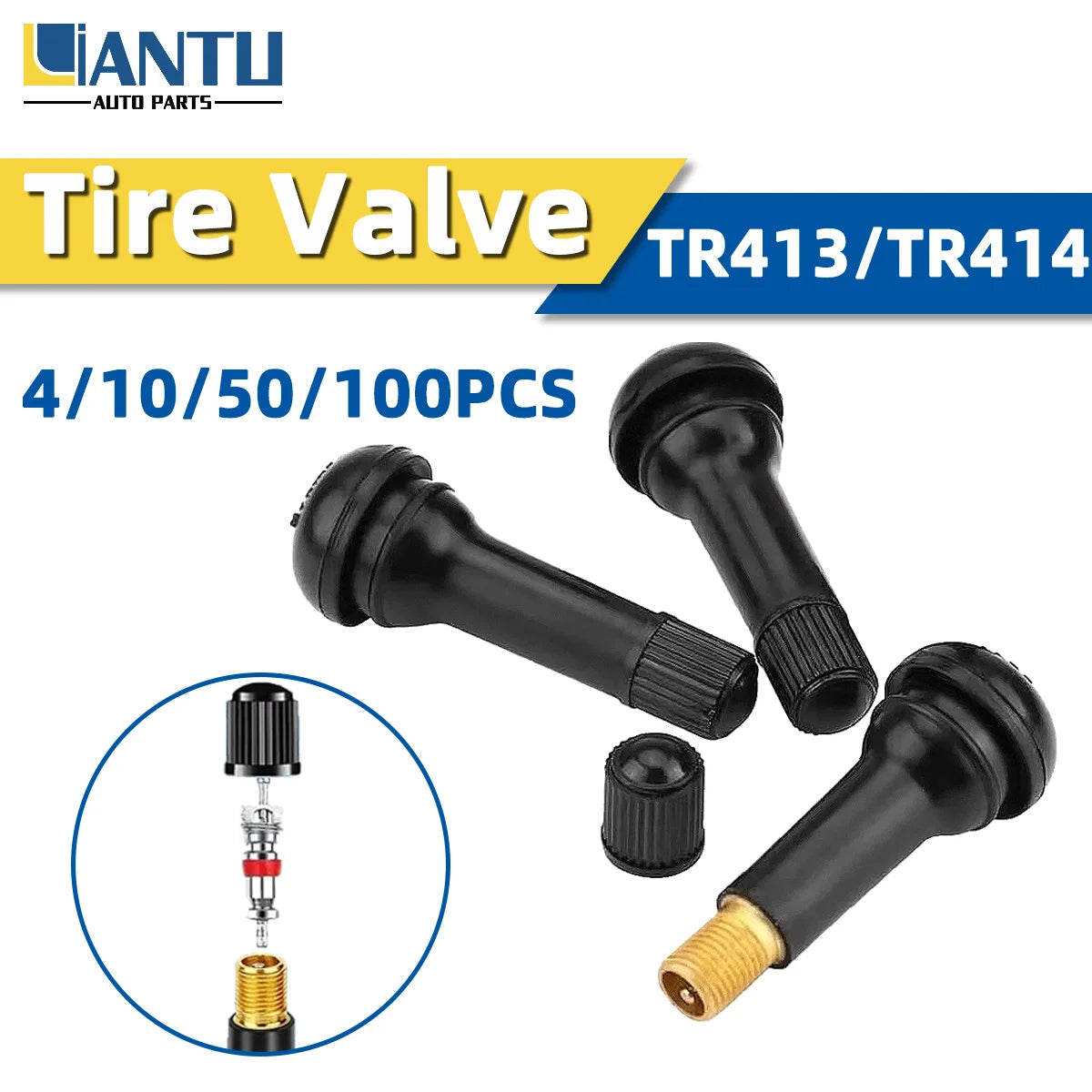 4/8/50/100PCS TR413 TR414 Vacuum Tire Rubber Valve Core Tubeless Tire Valve Core Automotive Tire Valve Valve Automotive Parts