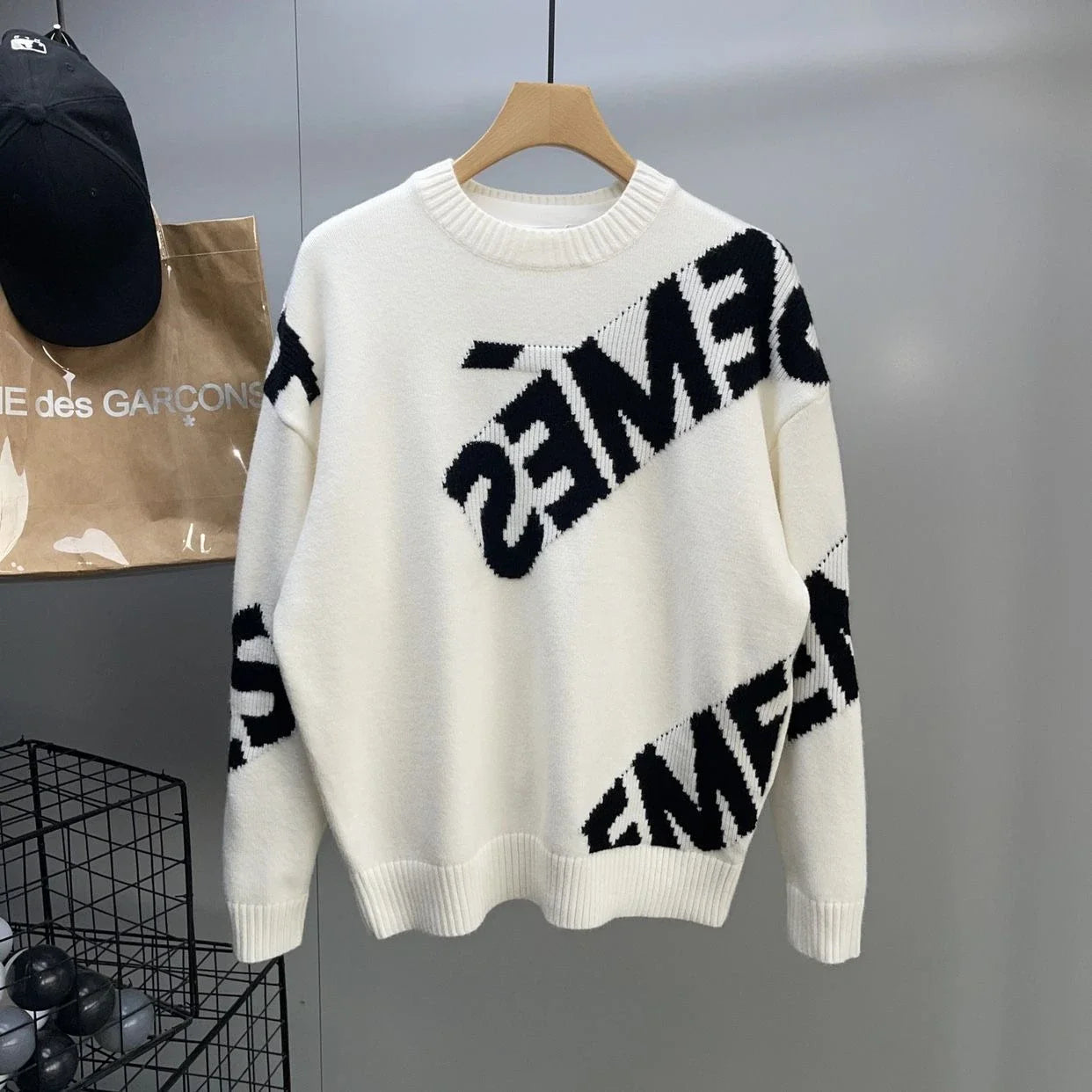 Crewneck Black Pullovers Round Collar Green Graphic Men's Clothing Knit Sweater Male Sweatshirts Japanese Retro Y2k Vintage Neck
