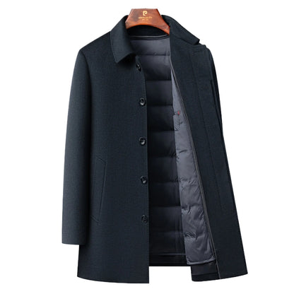 QYLVAWOY Men's Wool and Trench Coats Man Jacket Cashmere Mid-length Jackets Lapel Detachable Down Liner Man Clothes High-quality