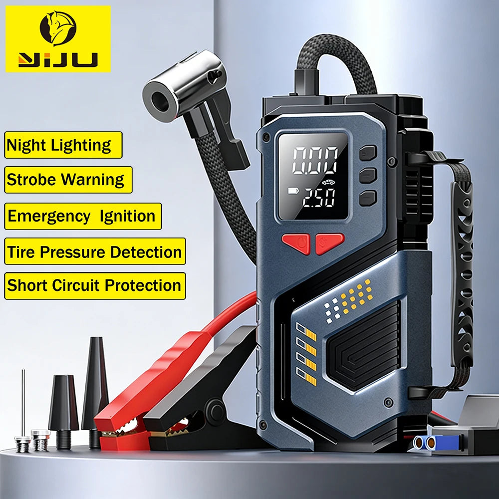 YIJU Car Jump Starter And Air Inflator 10.2 Bar Fast Fill -40°C-80°C Low-Temp Work Battery with Tire Monitoring Portable Charger