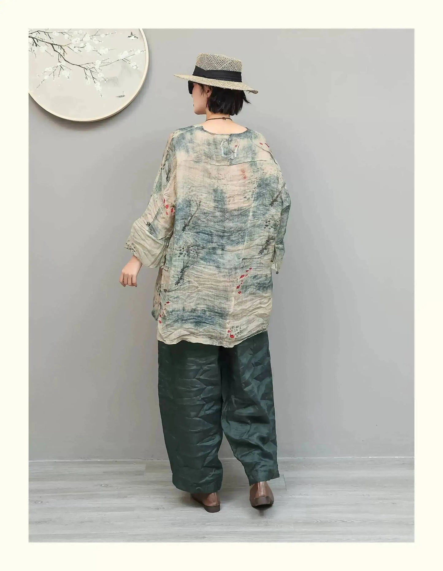 Artistic Ramie Pant Women Summer Lightweight Loose Casual Long Pants LX5871