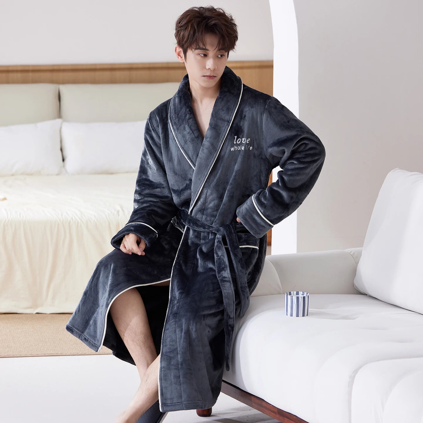 Thiened Long Coral Fce Pajamas Women's Spwear Winter Home Clothes Couple Batobes Men's plus Size Flannel Gown