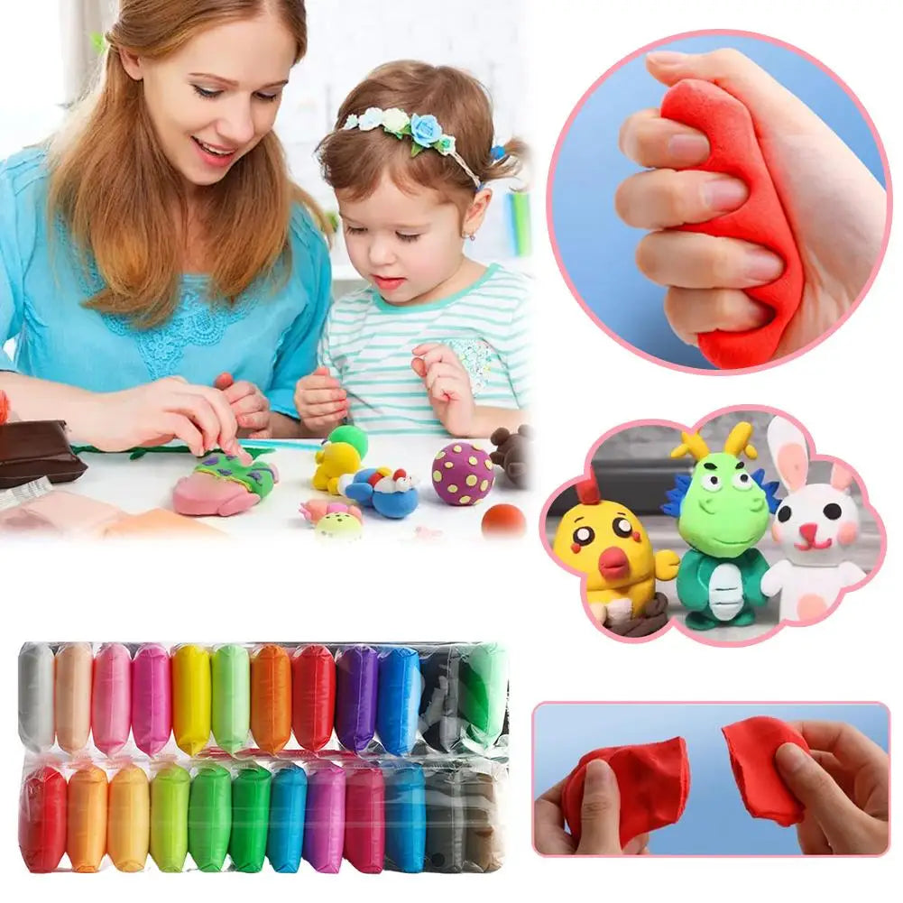 Magic Non Toxic Air Dry Clay Kit with Vibrant Colors and Deluxe Tools for Kids Toddlers Creative Art Modeling Projects