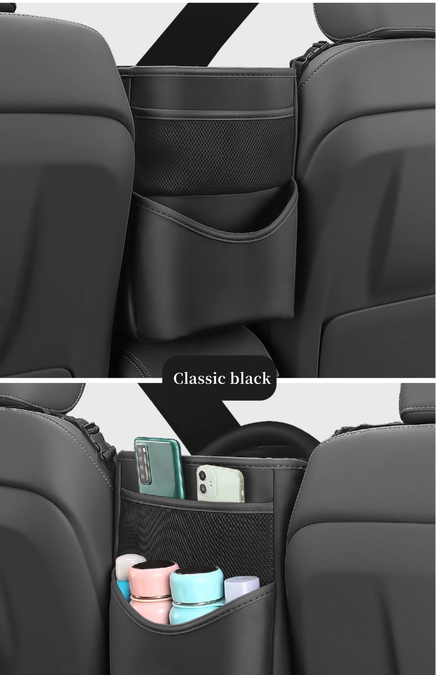 Car Seat Middle Hanger Storage Bag PU Leather Universal Car Seat Gap Organizer Hanging Handbag Holder Net Pocket Stowing Tidying