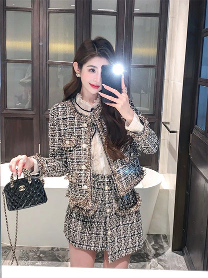 Early Autumn Small Fragrance Style Set Women's Autumn Winter Elegant Fashion High-End Feelings Outerwear Half Skirt Two-Piece...