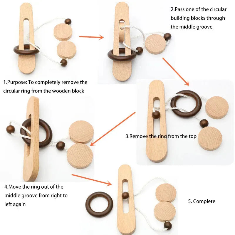 3D Wooden Interlocking Ring Puzzle Logic Spatial Thinking Training Brain Teaser Game Focus Desktop Toy for Adults and Hobbyists
