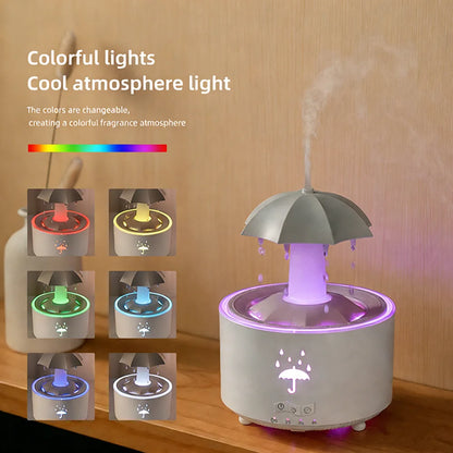 Ultra Quiet Raindrop Humidifier with 7 Color Light Aromatherapy Diffuser for Bedroom Desktop Sleep Aid Creative Gift