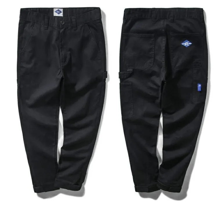 Slim Fit Workwear Trousers Casual Cotton Long Pants Men's Fashionable Youthful Style Embroidered Design Comfortable Leisure T...