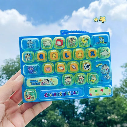 Crayon Shin-chan 26 Key Mechanical Keyboard Keychain Fidget Toy Cute Bag Pendant Stress Relief Gift for Kids Fans anime figure