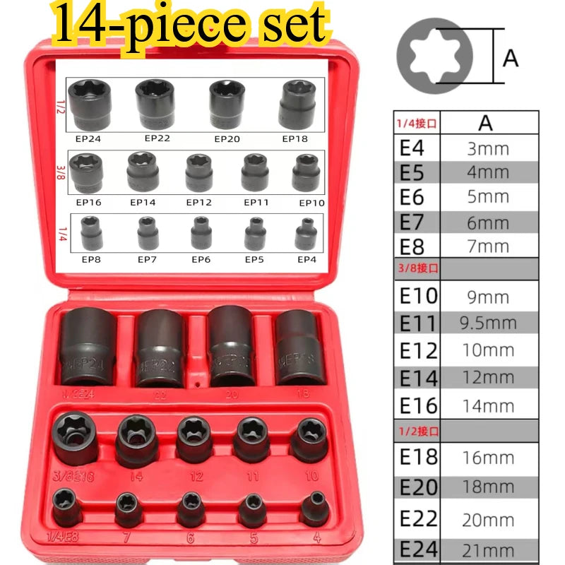 External Torx Plus Socket Set 5 and 6 Point Socket EP4, EP5 - EP32 1/2'' 3/8'' 1/4''  for Tesla Battery Pack Screw Removal Tool