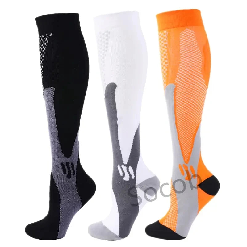 3/6/7 Pairs Compression Socks Women Medical Edema Running Socks Men Knee Length Cycling Socks  Football Basketball Outdoor trave