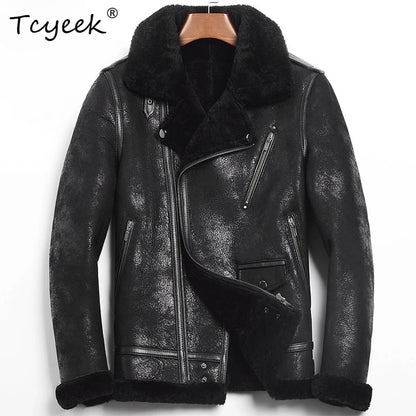 Tcyeek Natural Sheepskin Fur Coat Genuine Leather Jacket Men Winter Clothes Warm Motocycle Jackets Mens Coats Куртка Мужская