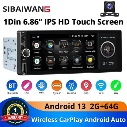 Car Intelligent Systems Android 13 1din Player Wireless Carplay Android Auto WIFI Internet GPS Navigation RDS BT Auto Stereo