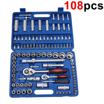EAFC 108Pcs/94Pcs Multi Function Car Socket Ratchet Wrench Wheel Auto Mechanic Manual Torque Tool Kit Home Repair Tool Box Auto