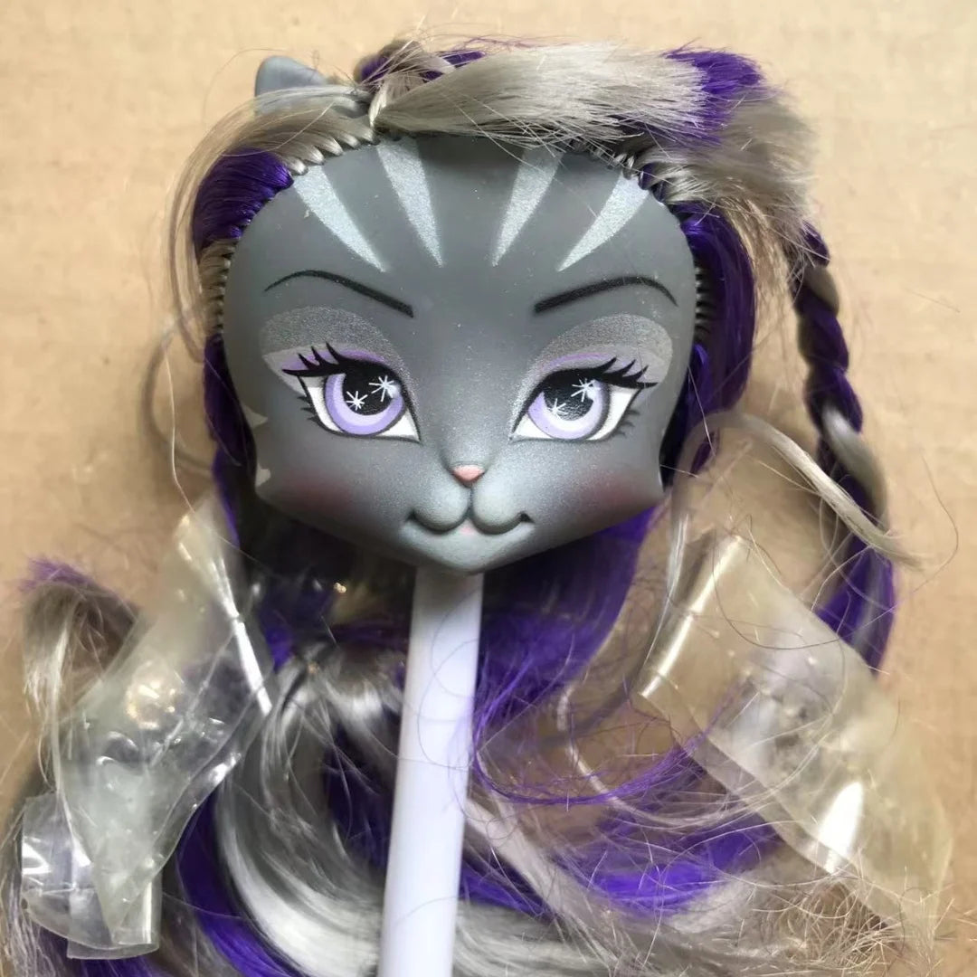 1/6 Kitten Heads With Body Gray Purple Yellow Black Skin Cat Heads Toys Kids Playing House Toy Figures