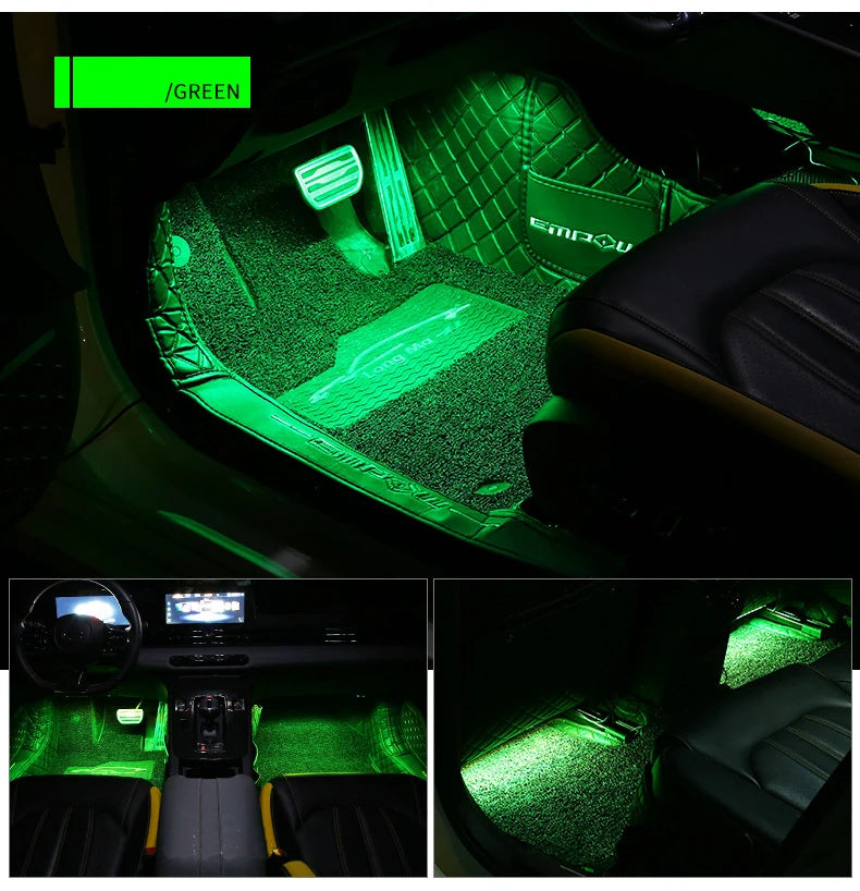 LED RGB Car Foot Ambient Light With USB Wireless Remote Voice Music APP Control Cigarette Lighter Car Footwell Lights