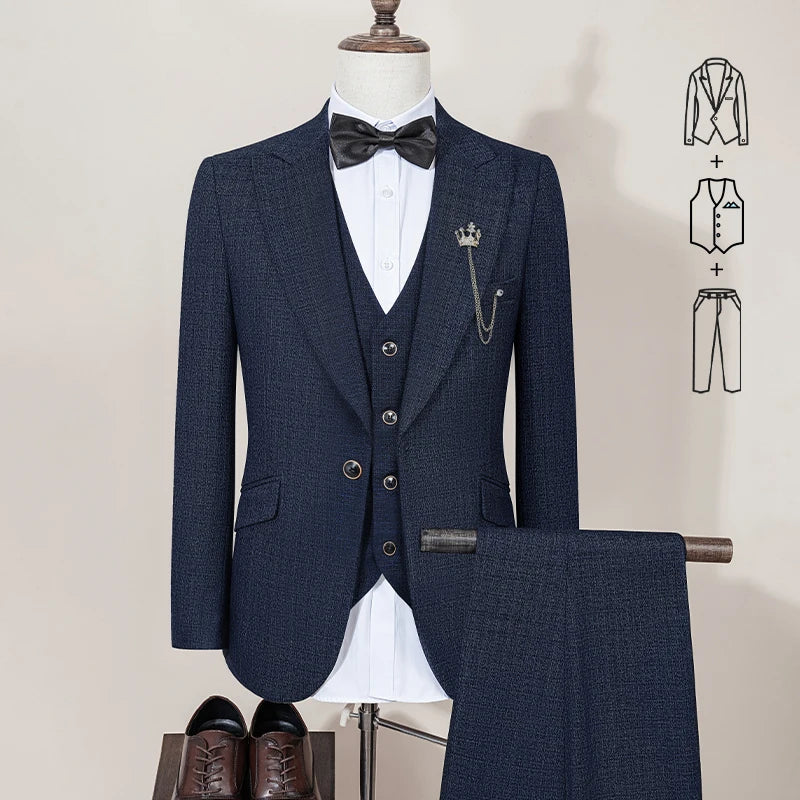 ST Cassy High Quality Men's Suit brown 3 pcs set Slim Fit Male Groom Wedding Blazers Party Dress  Suit Business Office