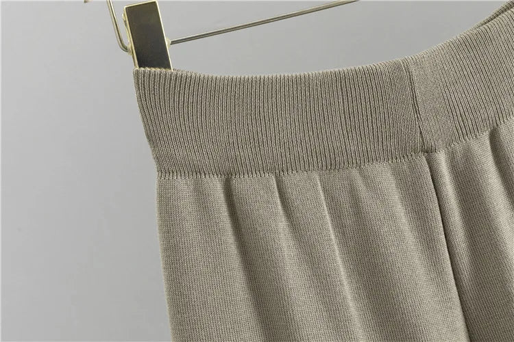2025 Autumn Winter Women Long Cardigan 3 Piece Set Knit Pants High Neck Vest Wide Leg Trousers Outfit