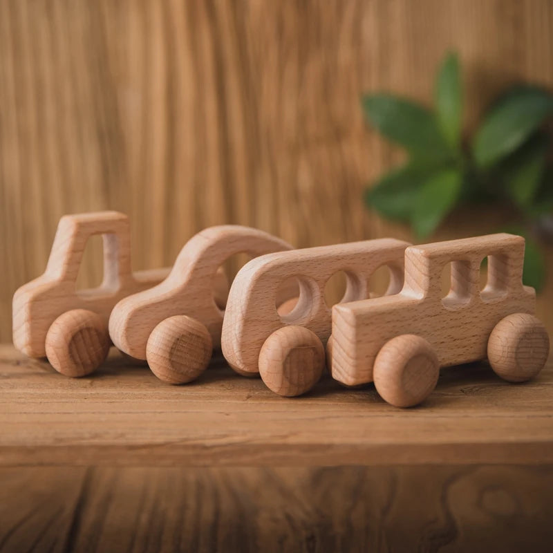 Wooden Baby Car Toys Beech Wooden Blocks Animal Dogs Cartoon Educational Montessori Toys For Children Teething Baby Teether