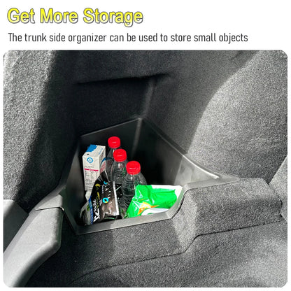 For 2025 2026 Tesla Model Y Juniper Rear Trunk Side Storage Box Trunk Bins Flocking or TPE Cover Trunk Organizer Mats Accessorie