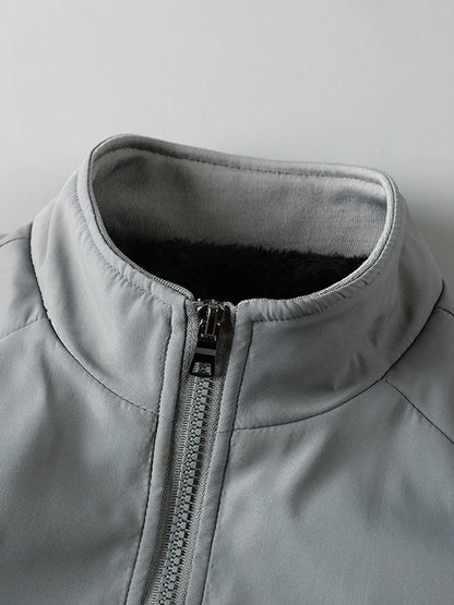 Winter Men's Fashionable Casual Cotton Jacket Outdoor Sports Casual Warm Fleece-Lined Coat Men's Solid Color Stand Collar Thickened Jacket Cotton Clothing
