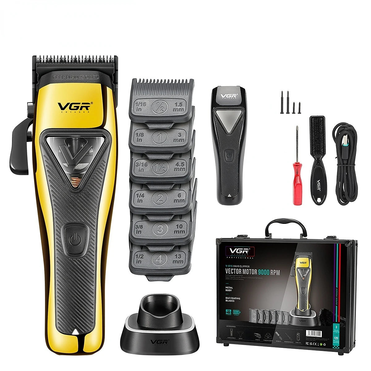 VGR Hair Trimmer Professional Hair Clippers Cordless Haircut Machine Vector Motor DLC Blade Metal Trimmer for Men V-015 V-994