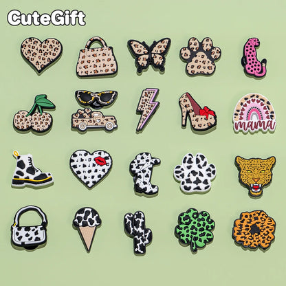 1/25pcs Leopard Print Shoe Charms for Hot Girl Women Shoe Decorations Pins Sandals Accessories Lipstick Heart Cherry Clog Buckle