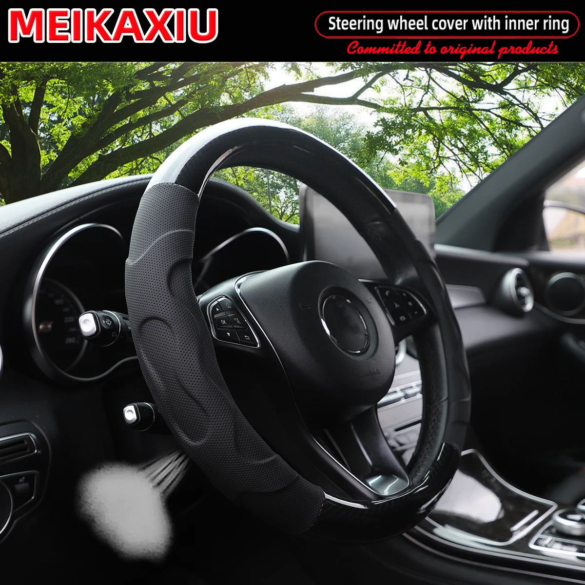 1 crystal carbon fiber three-dimensional lamb skin breathable skin car with inner ring steering wheel cover for women