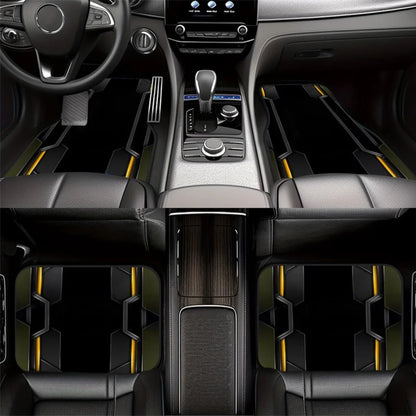 Black Gold Olive Green Tech Geometric Car Floor Mats 4PCS Universal Futuristic Sport Non-slip Foot Mats Interior Accessories