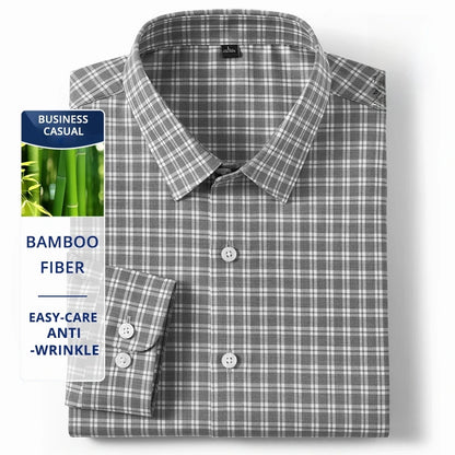 Premium Bamboo Fiber Anti-wrinkle Fashion Men Shirts Checkered Designer Long Sleeve Slim Fit Spring Autumn Business Casual Tops