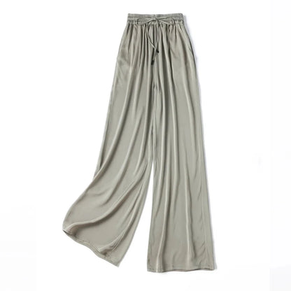 Vertical Naked Feeling 93% Natural Mulberry Silk Elastic Double Qiao Satin Elastic Waist Women's Fashionable Wide Leg Pants