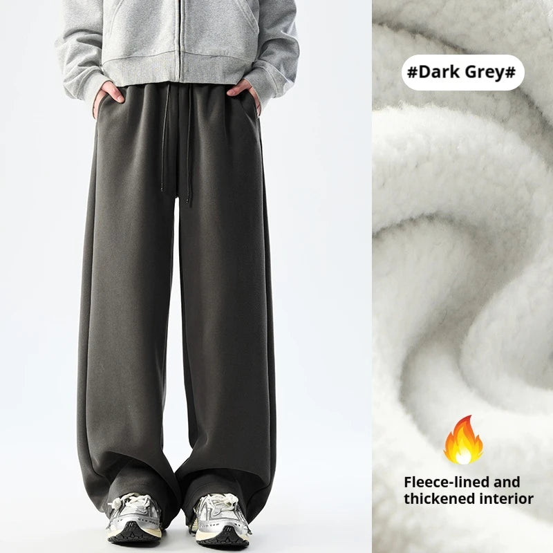 DUKEEN Men’s 400g Heavyweight Straight-Leg Sweatpants Cotton Blend Wide Fit Casual Sports Pants for Spring Autumn