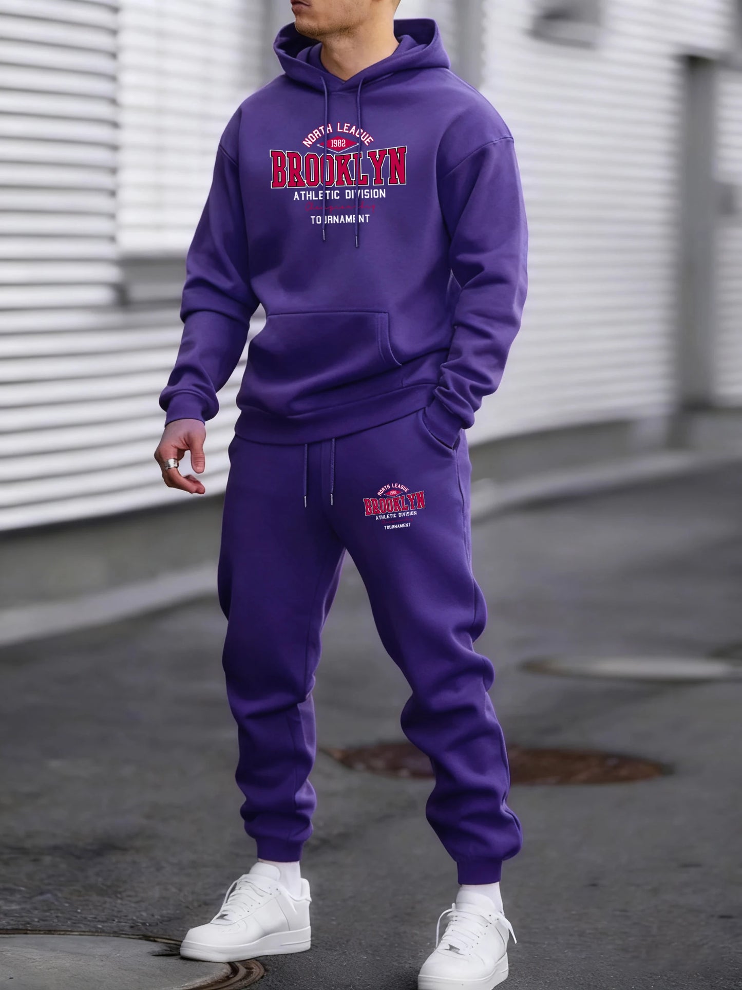 Usa North League Brooklyn Printed Pullover Men Fleece Fashion Suits Simple All-Match Pants Unisex Casual Vintage Clothing