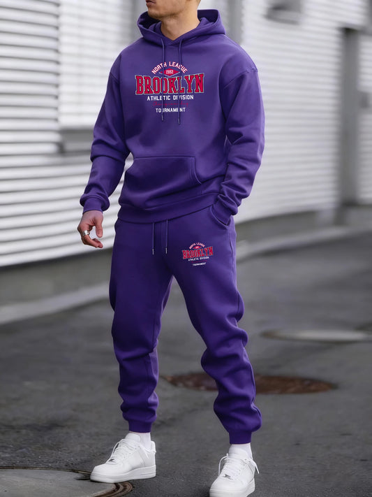 Usa North League Brooklyn Printed Pullover Men Fleece Fashion Suits Simple All-Match Pants Unisex Casual Vintage Clothing