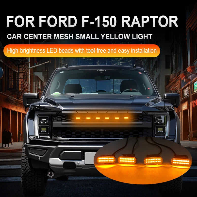 LED Car Lights Front LED Grille Lights With Harness Eagle Eye Lamp FOR FORD F-150 RAPTOR center mesh small yellow light