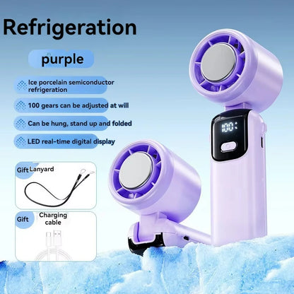 2025 New Hanging Neck Fan, Handheld Foldable High Speed Portable Fan with Infinite Speed Adjustment for Outdoor
