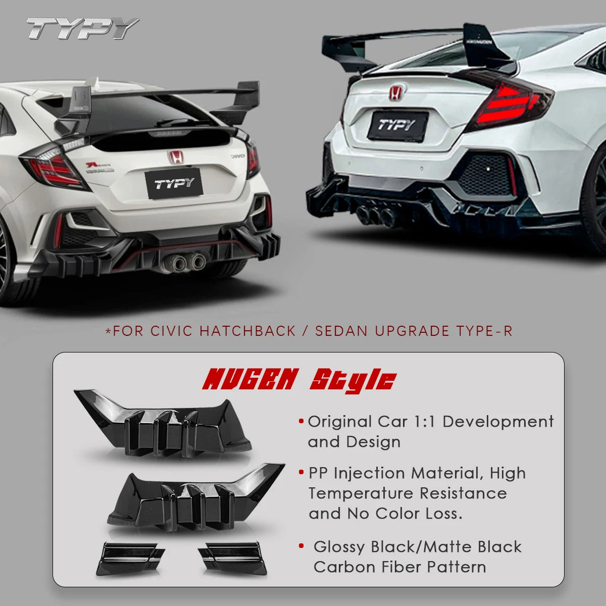 Car Styling For Honda Civic Hatchback 2021Body Kits Rear Spoiler Bumper Edge Rear Diffuser FK8 Rear Spoiler
